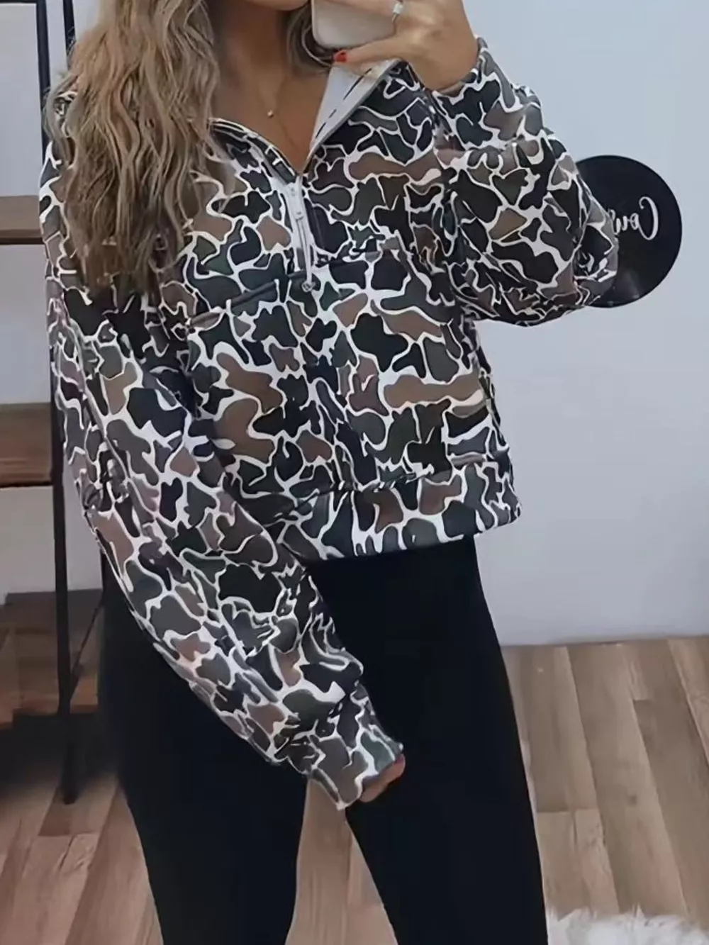 Full Size Camouflage Print Half-Zip Sweatshirt Plus Size