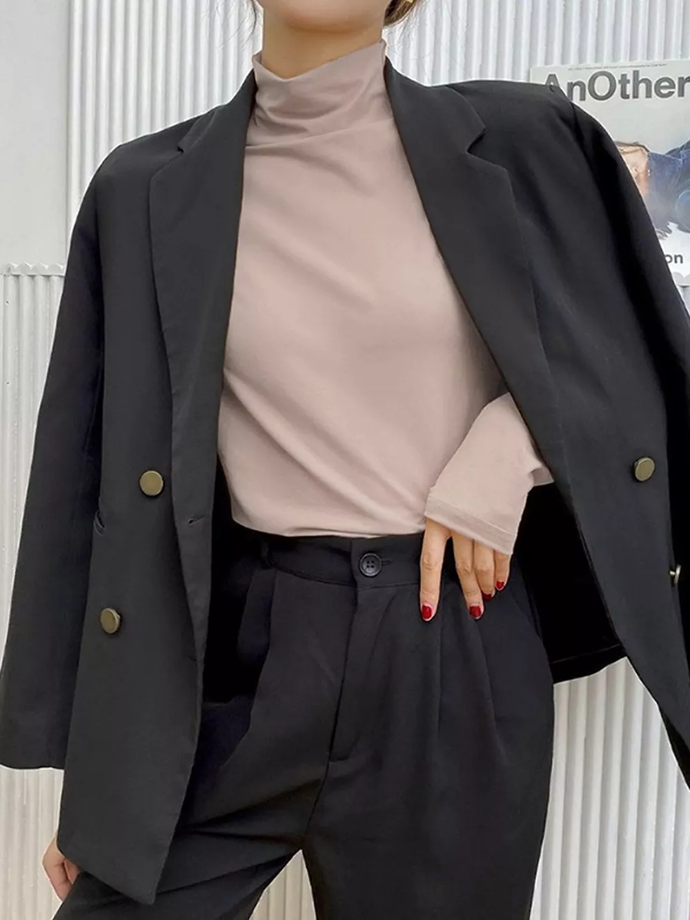 Solid Color Turtleneck Long Sleeve T-Shirt, image 5
