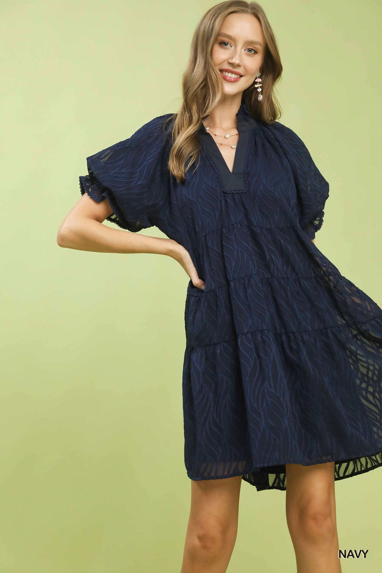 Textured Tiered Ruffle Collar Mini Dress, image 3