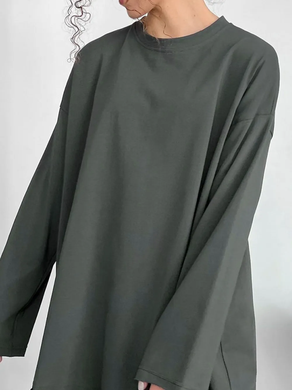 Round Neck Long Sleeve Oversized T-Shirt, image 11