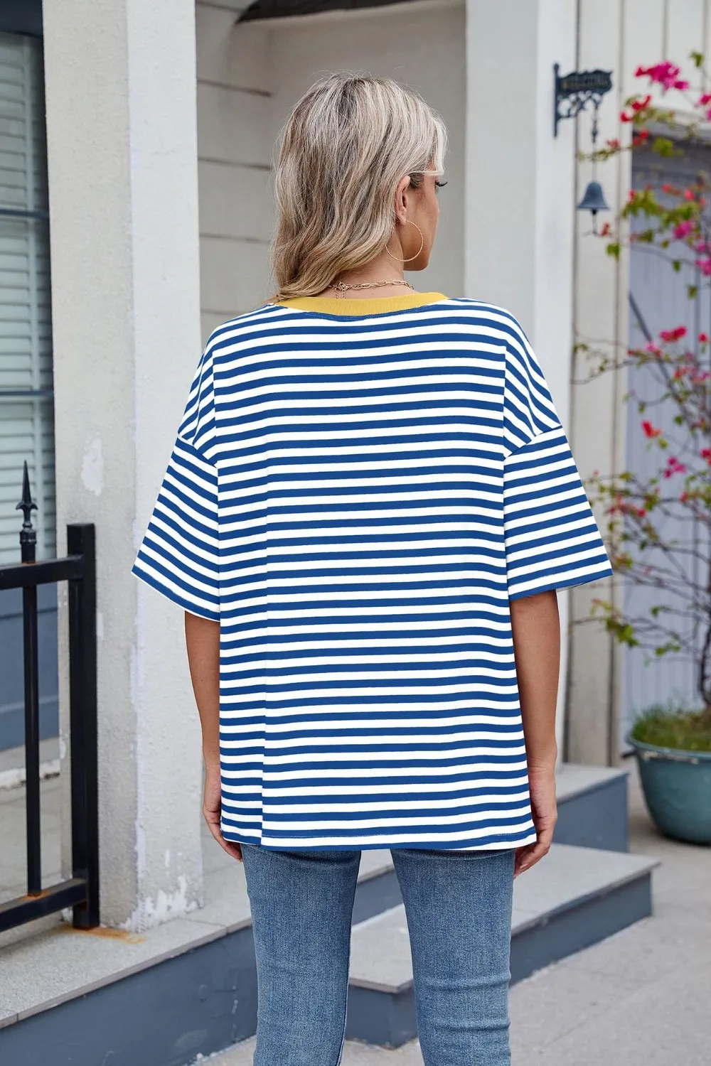 Contrast Striped Round Neck Half Sleeve T-Shirt, image 5