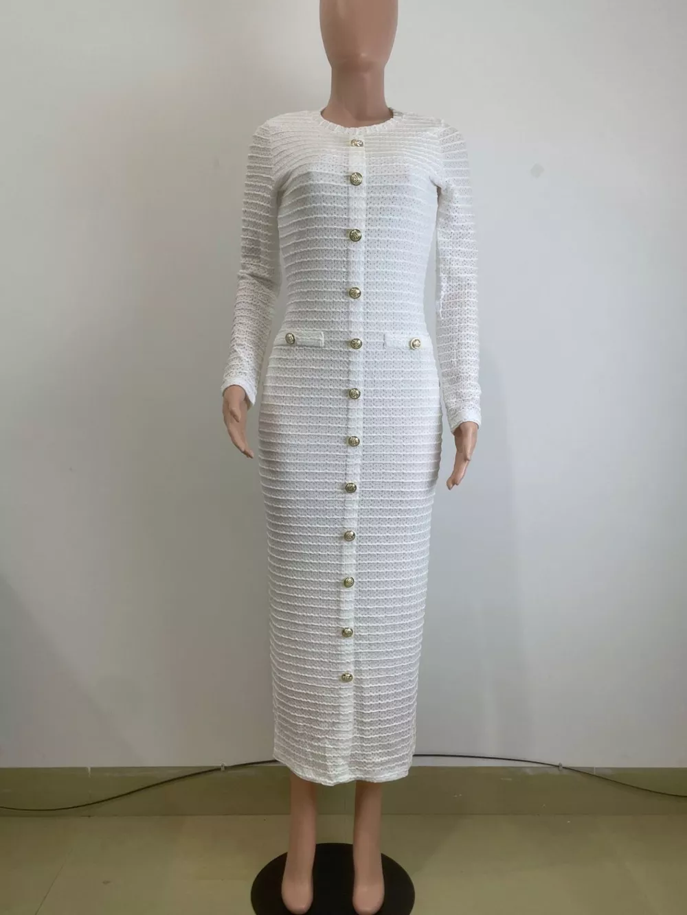 Textured Decor Button Midi Dress, image 4