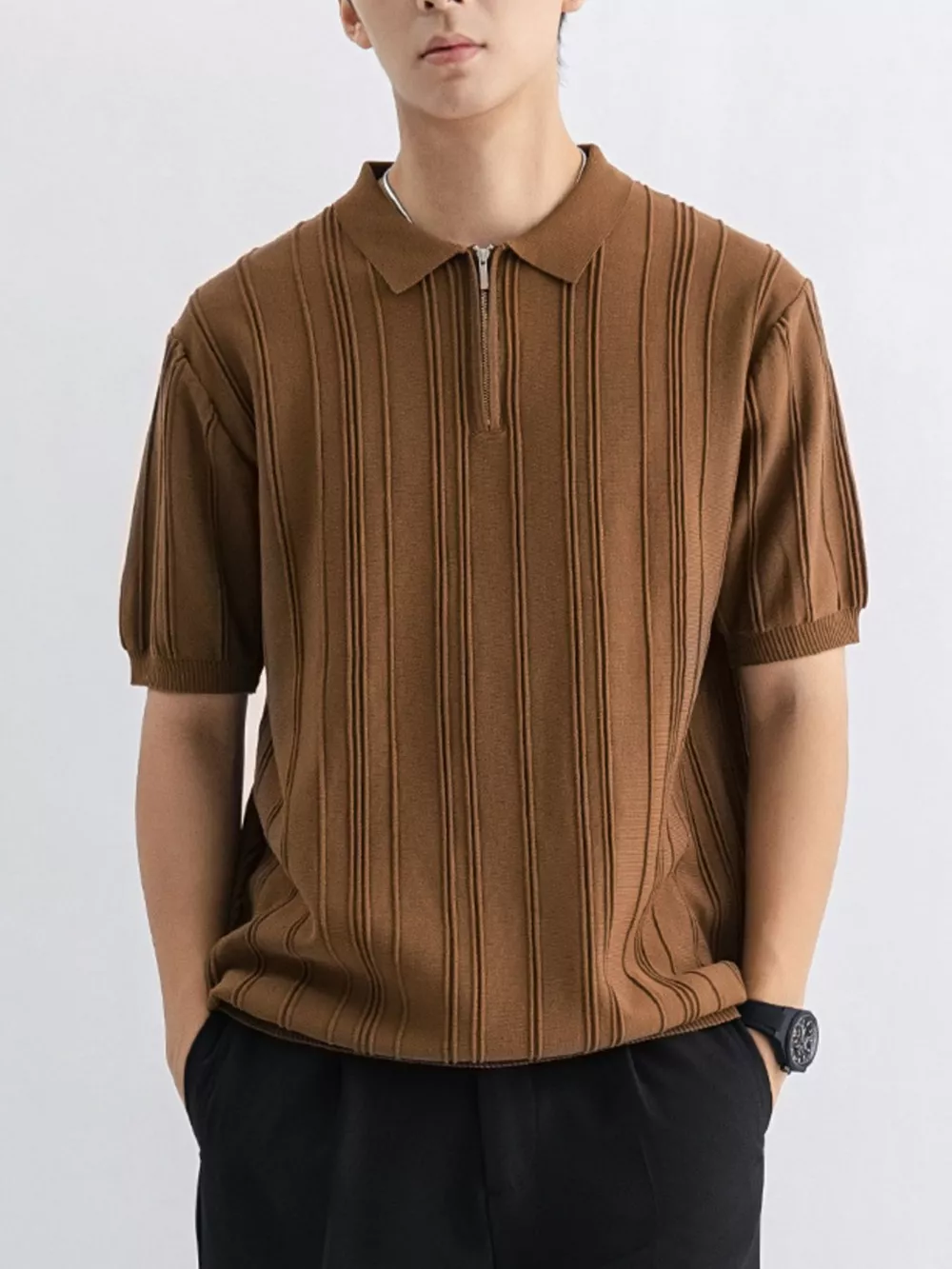 Men's Plus Size Texture Knit Short Sleeve Polo, image 5