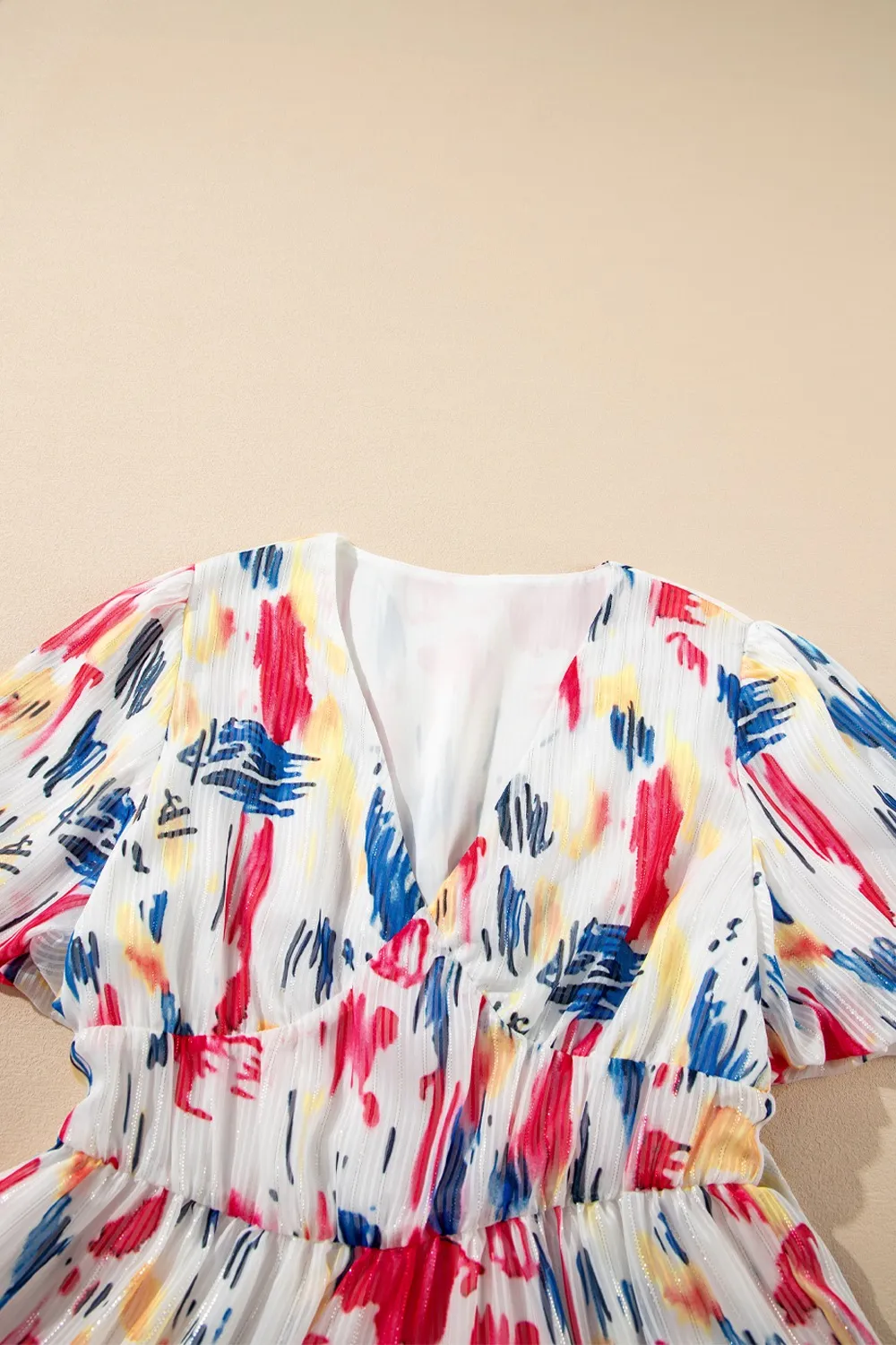 Abstract Print Short Puff Sleeve Tiered Maxi Dress, image 10