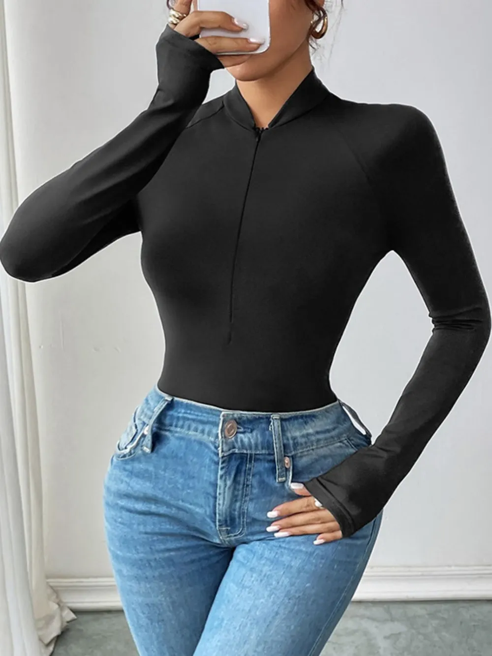 Half Zip Long Sleeve Bodysuit, image 3