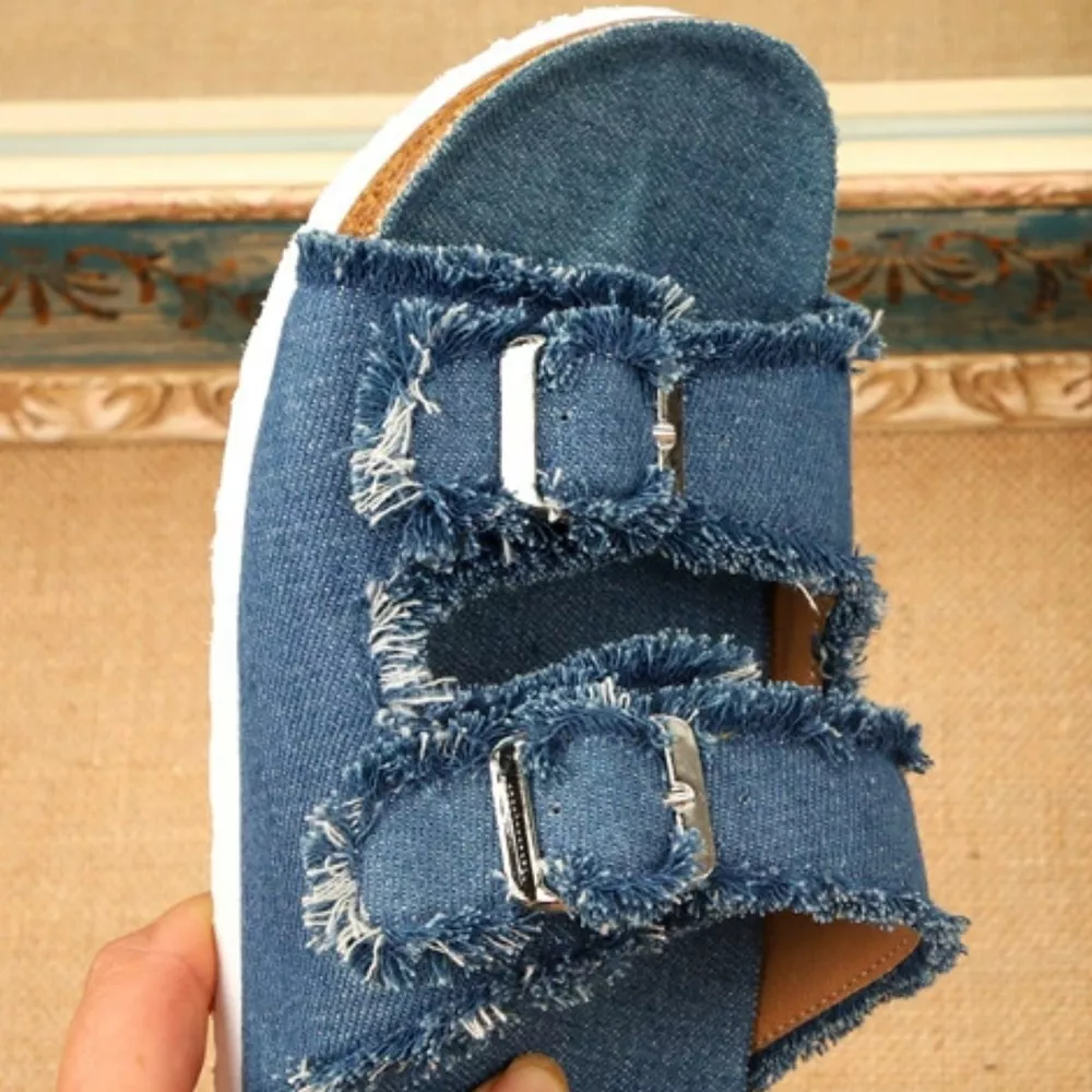 Frayed Edge Buckle Sandals, image 4