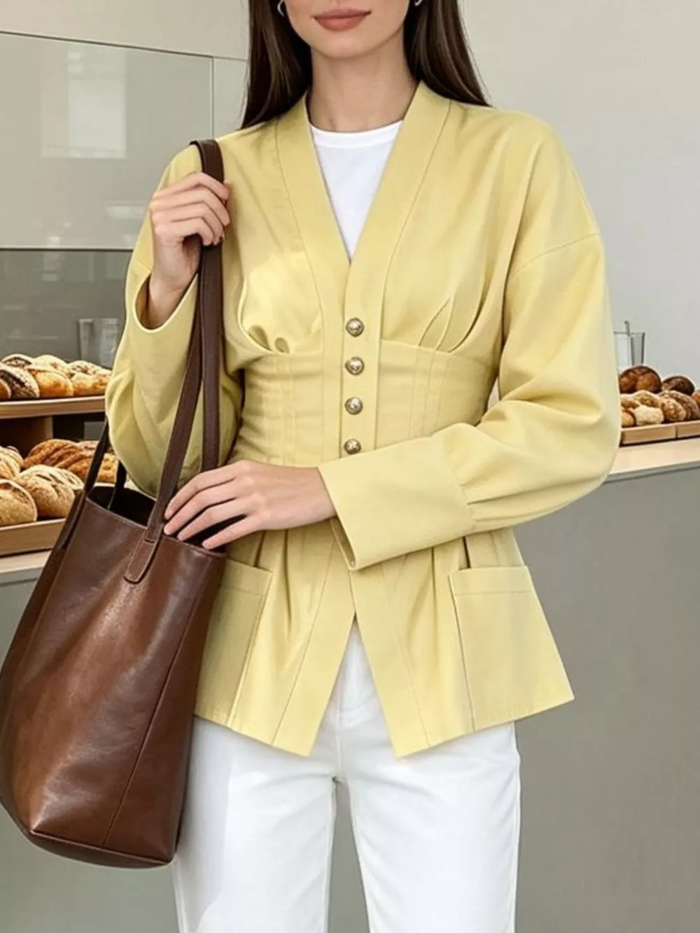 Pleated Waist Blouse with Button Detail, image 11