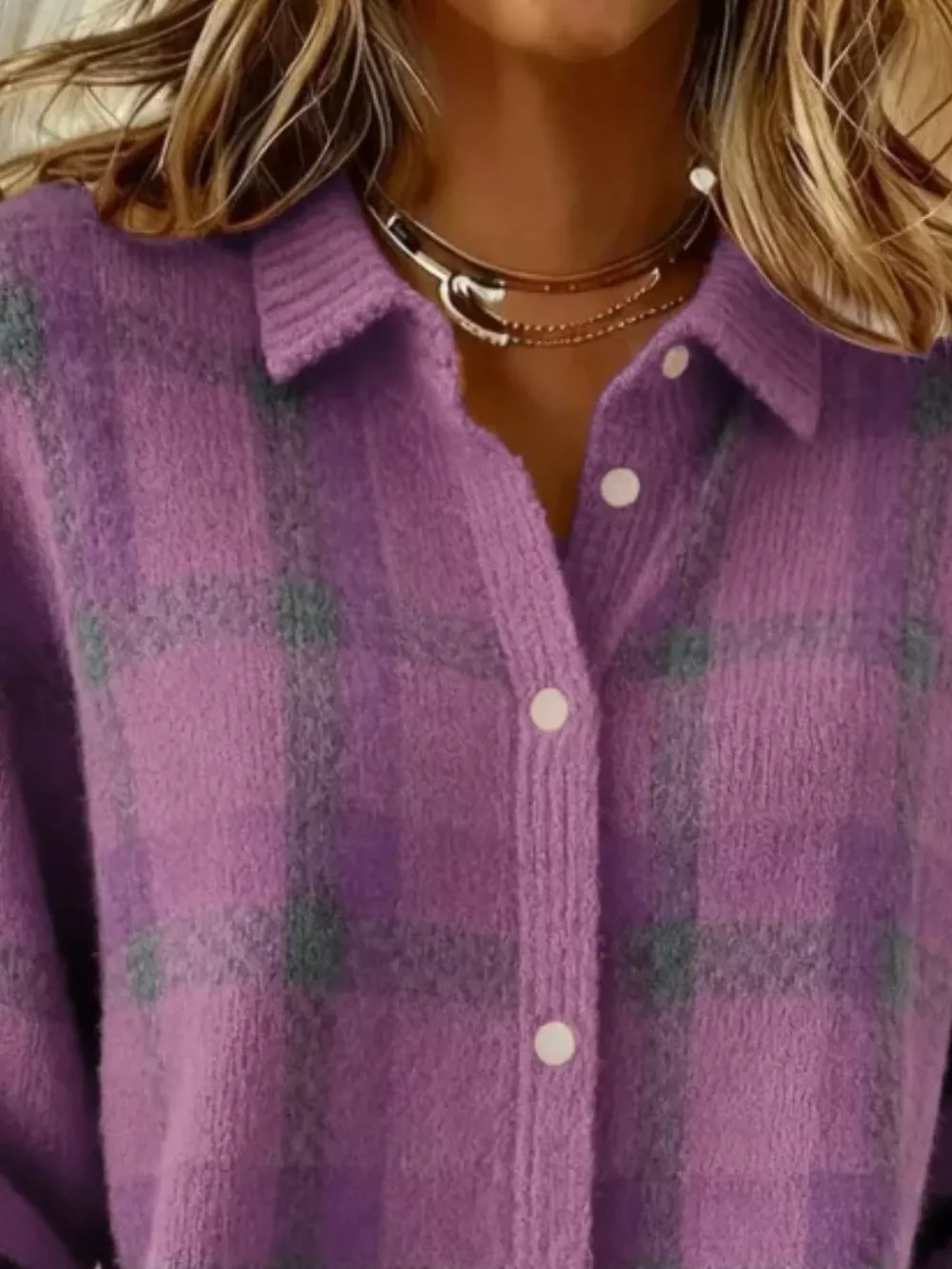 Full Size Plaid Button-Down Knit Cardigan Plus Size, image 17