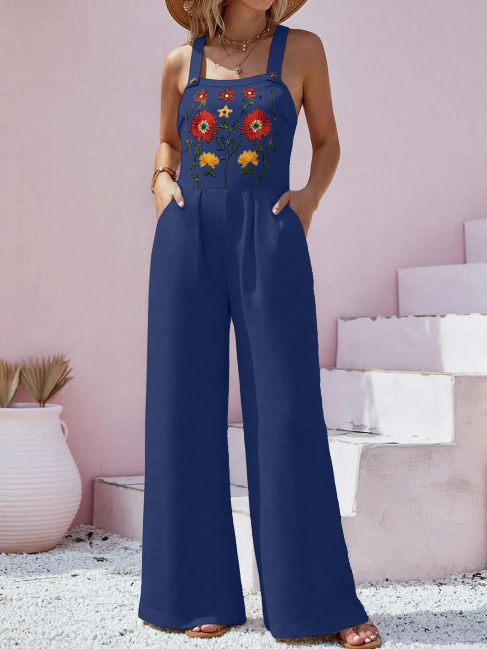 Floral Embroidered Wide Leg Jumpsuit, image 6