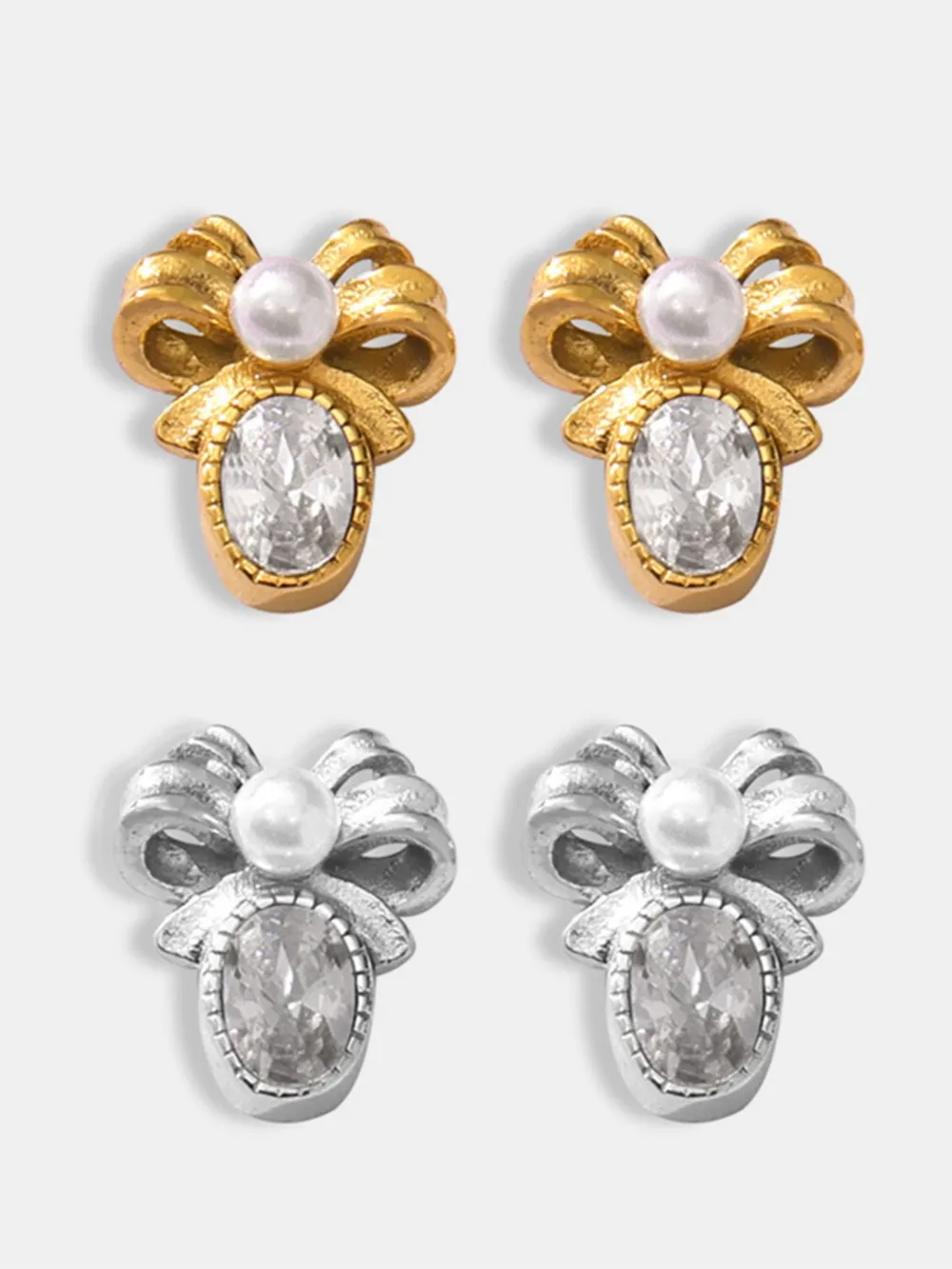 Titanium Steel Bow Stud Earrings, image 4
