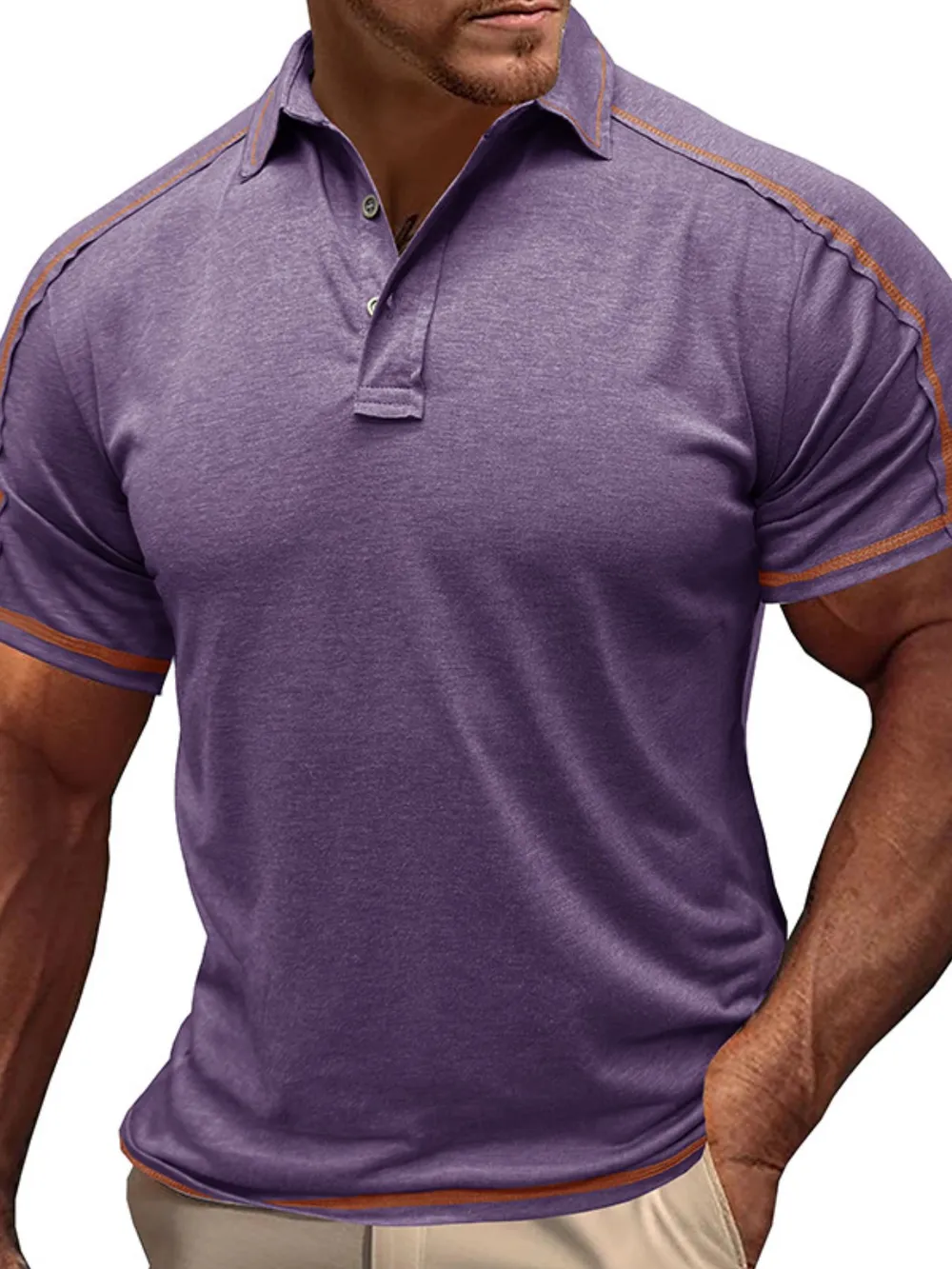 Men's Collared Neck Polo Shirt with Contrast Piping, image 10