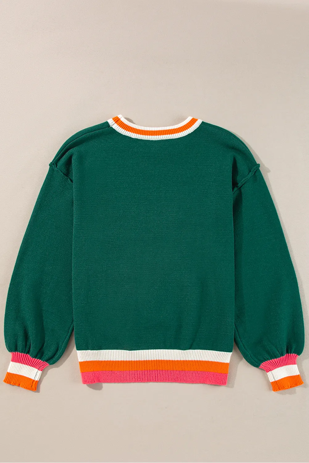 Contrast Round Neck Long Sleeve Sweater, image 2