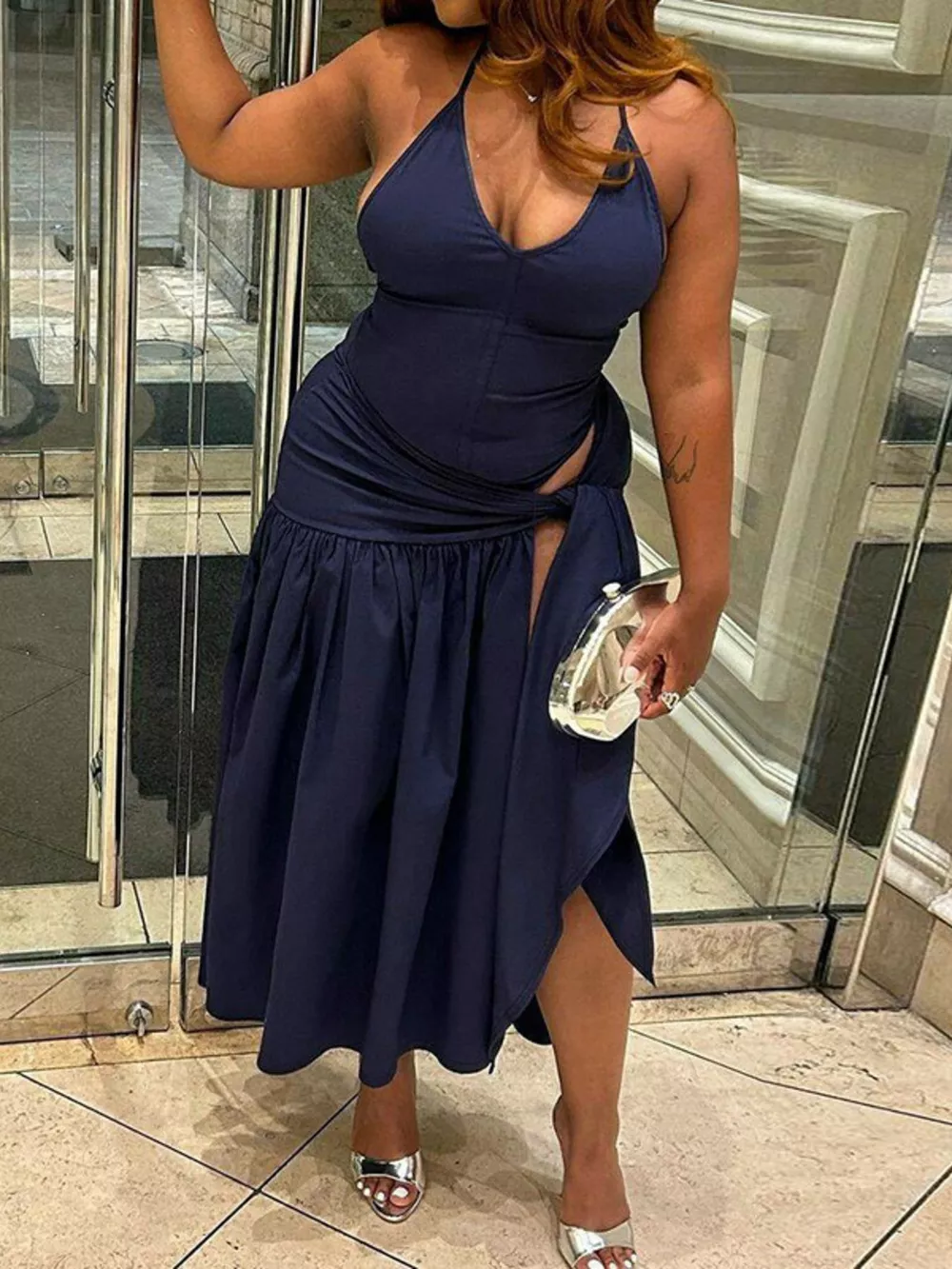 Halter Neck Ruched Bodysuit and Maxi Skirt Set, image 16