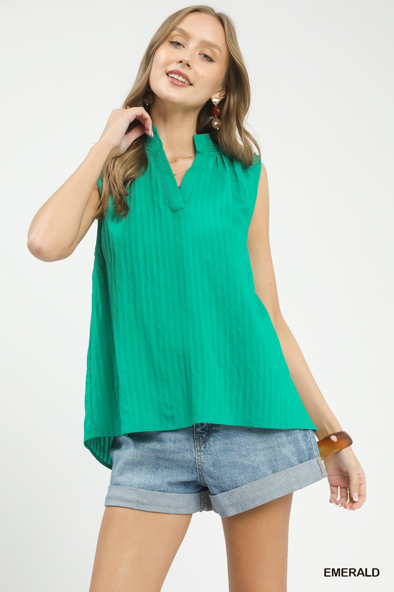 Sleeveless Textured Notch Neck Top, image 2