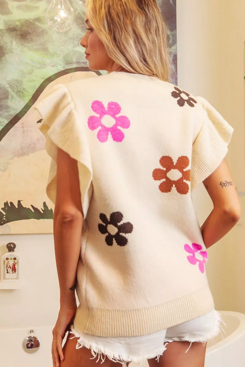 BiBi Flower Printed Ruffled Sleeves Top, image 3