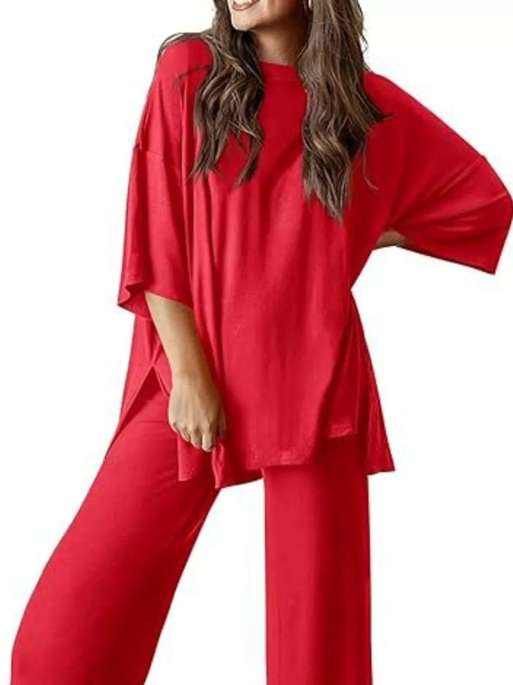 Relaxed Fit Round Neck Top and Pants Two-Piece Set, image 23