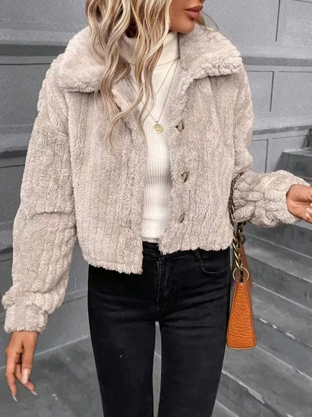 Button Up Long Sleeve Fuzzy Outerwear, image 4