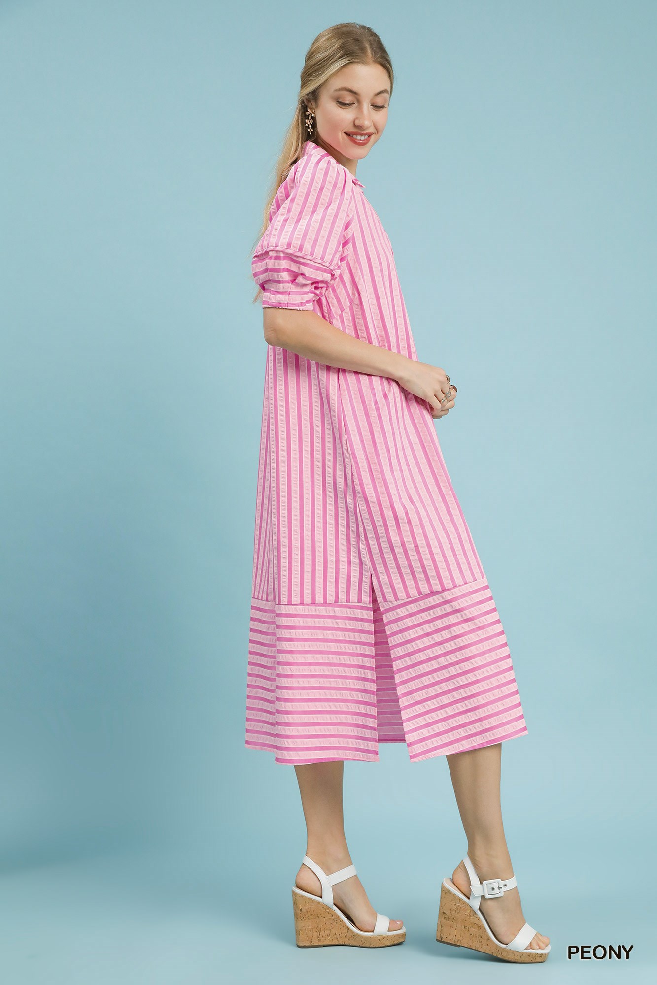 Striped Puff Sleeve Midi Dress, image 2
