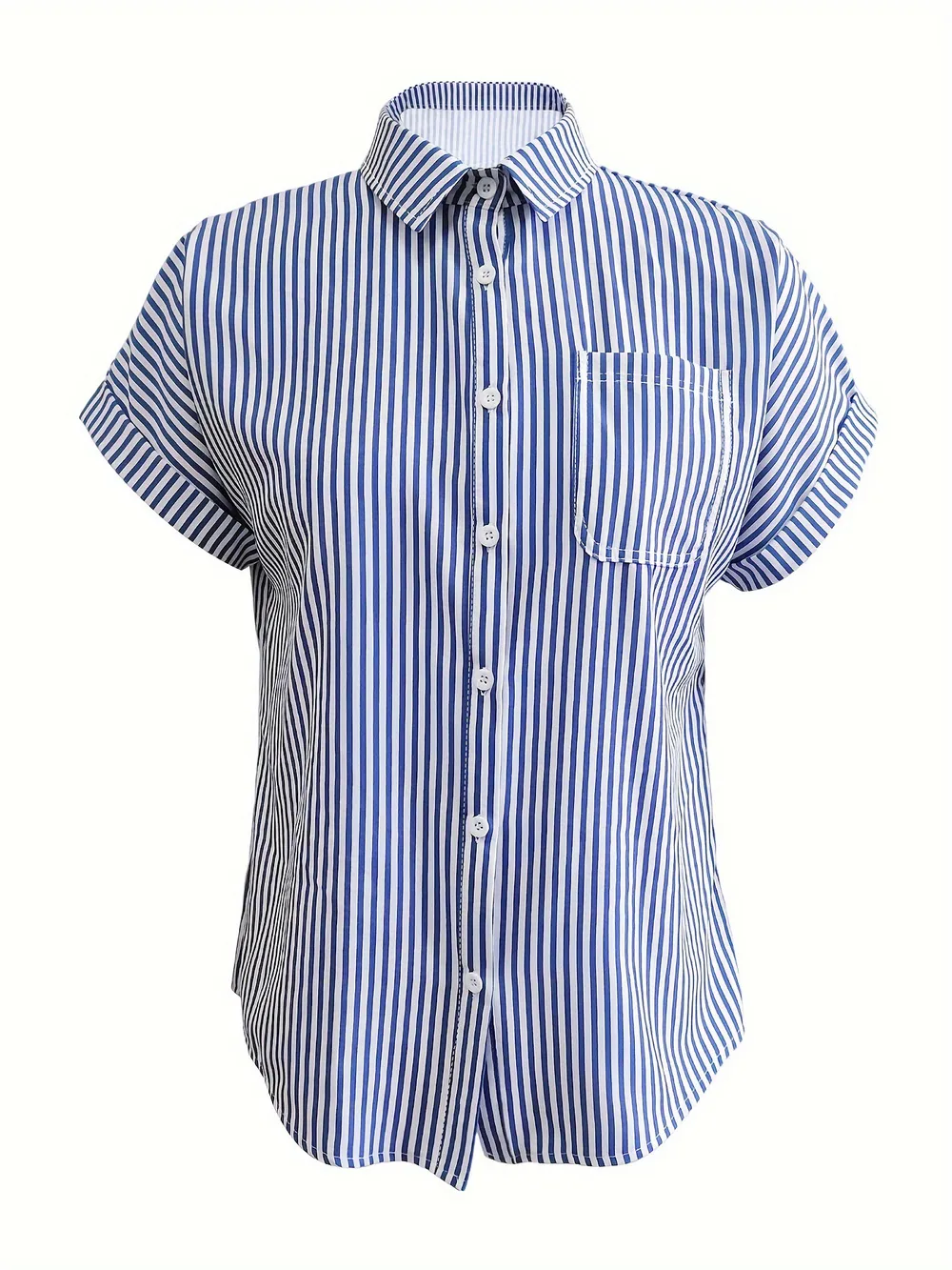 Full Size Striped Button-Up Casual Shirt with Pocket Plus Size, image 5