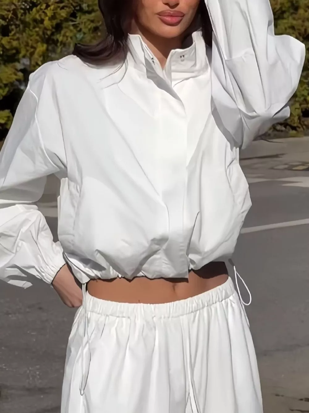 Drawstring Hem Crop Jacket and Wide-Leg Pant Set, image 21