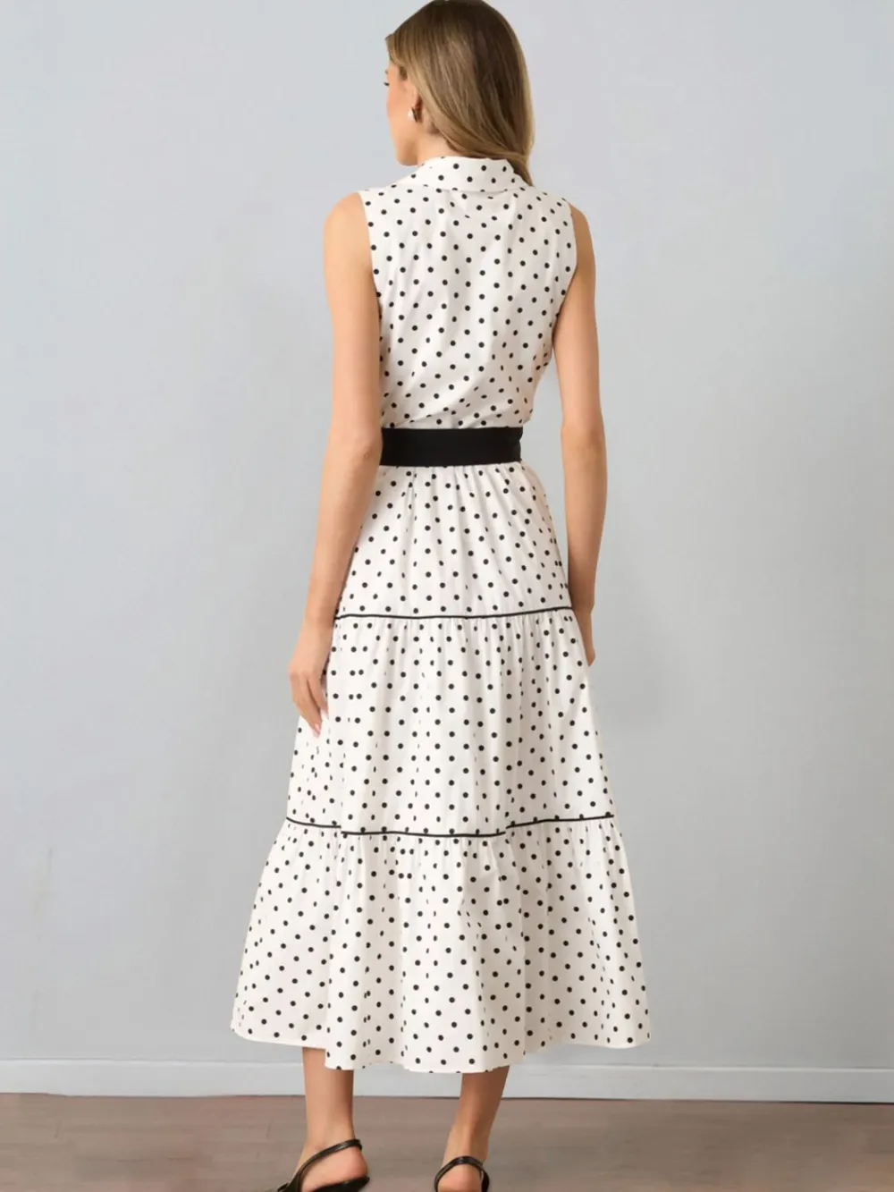 Polka Dot Sleeveless Midi Shirt Dress, image 4