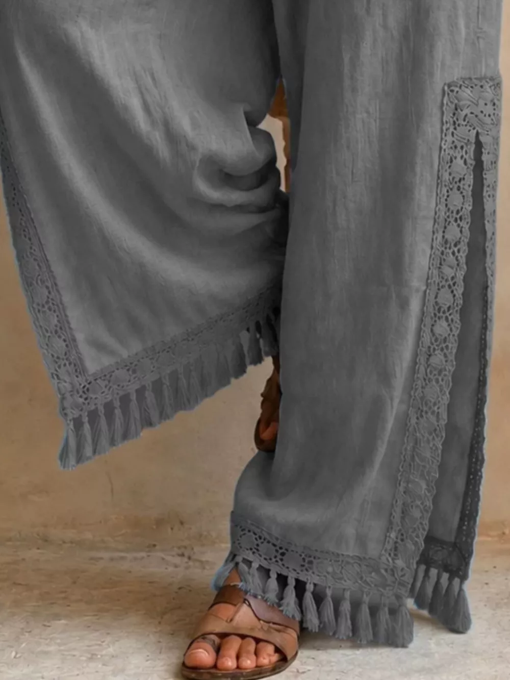 Lace Detail Slit Wide Leg Pants, image 9