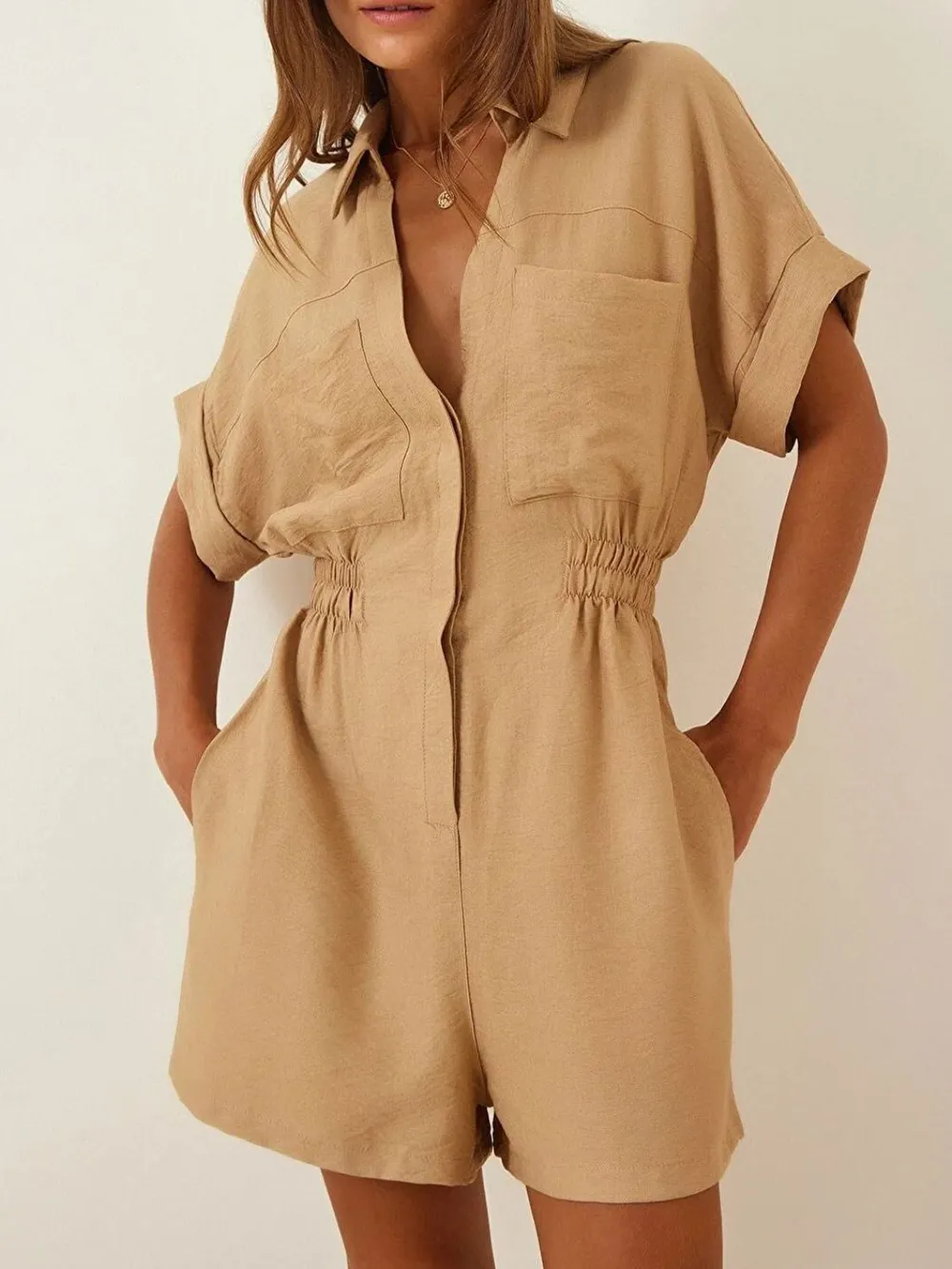 Johnny Collar Short Sleeve Romper, image 2