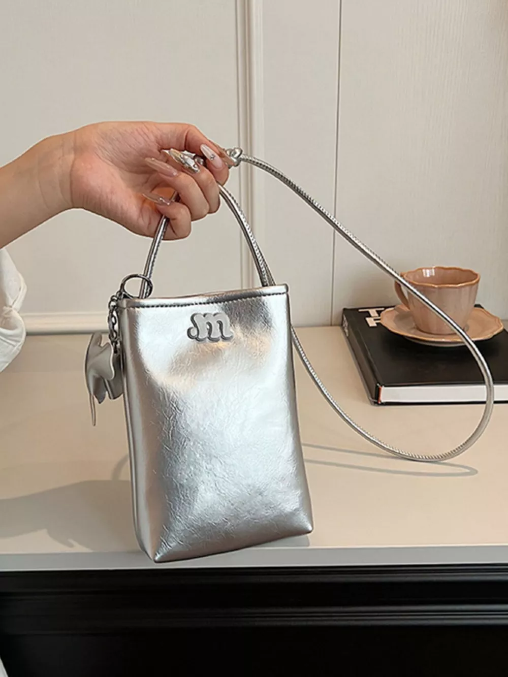 Spaghetti Strap Crossbody Bag with Charm, image 3