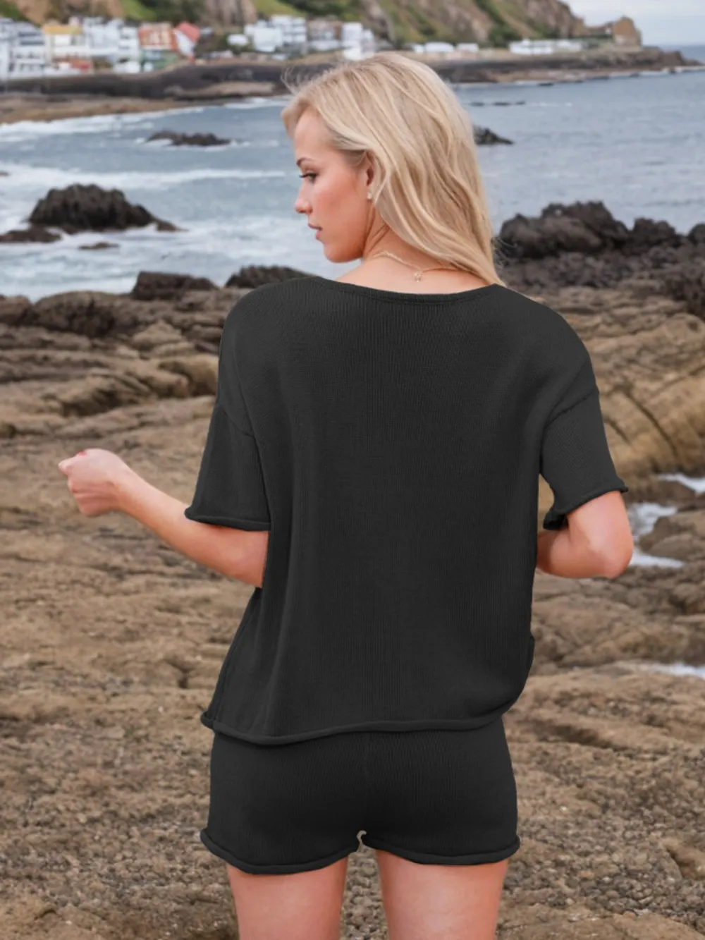 Round Neck Short Sleeve Top and Shorts Sweater Set, image 23