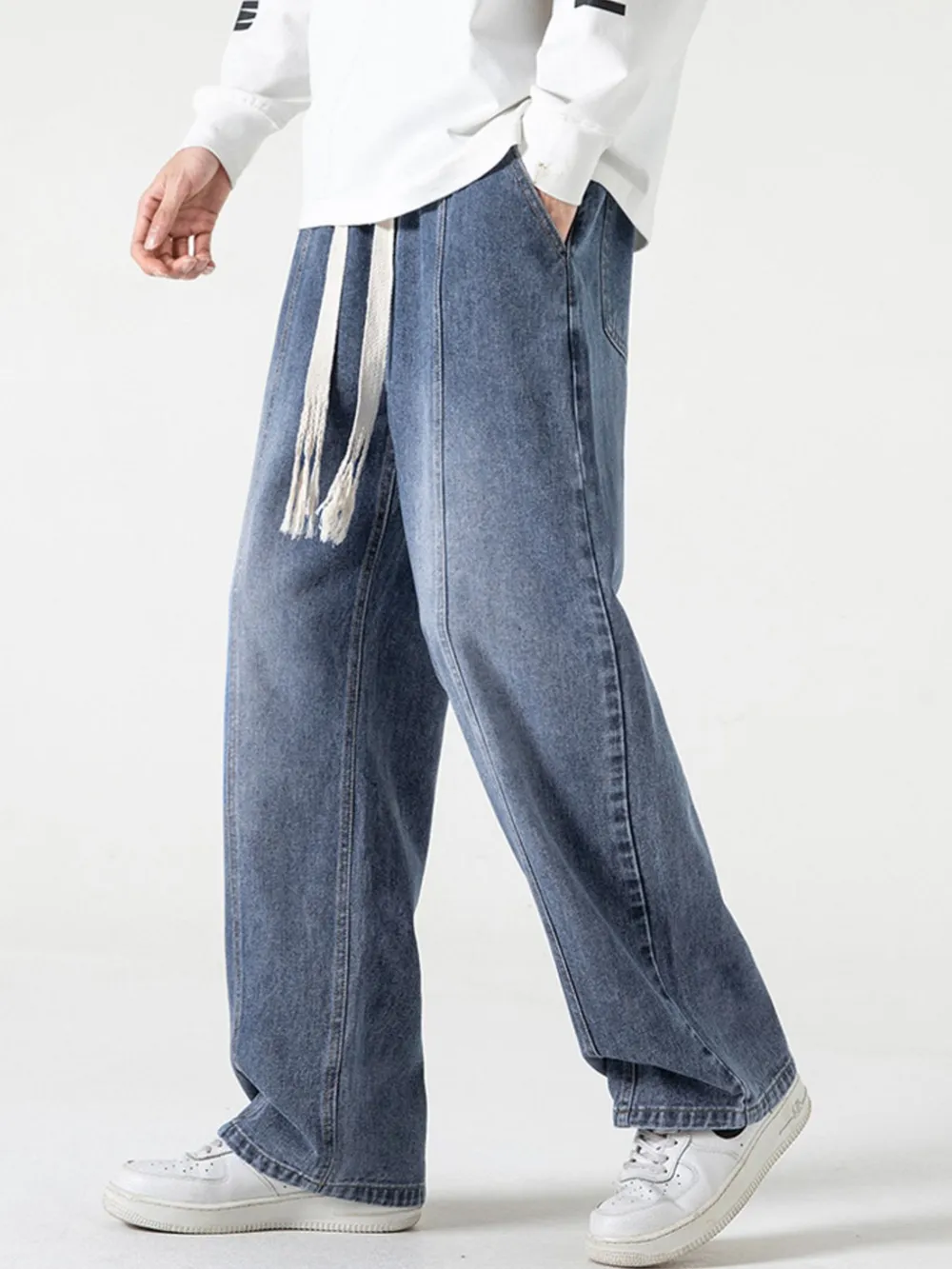 Men's Full Size Drawstring Wide Leg Jeans Plus Size, image 16