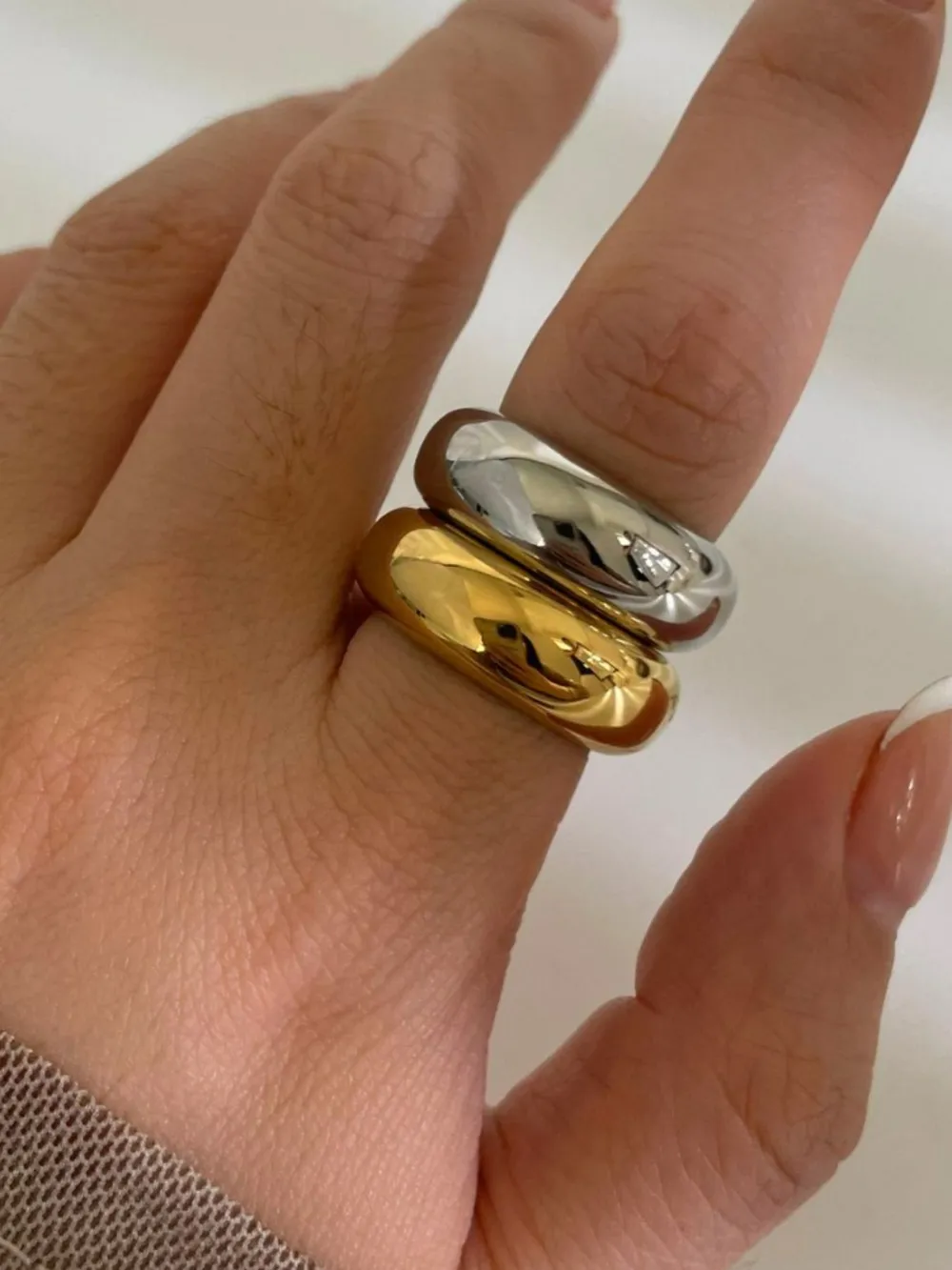 2-Piece 18K Gold-Plated Stainless Dome Band Rings, image 2