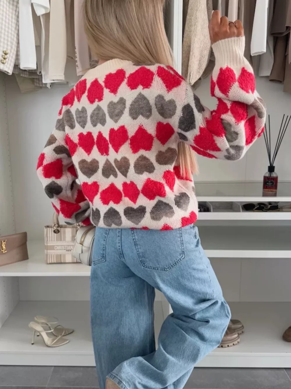 Heart-Patterned Round Neck Sweater, image 3