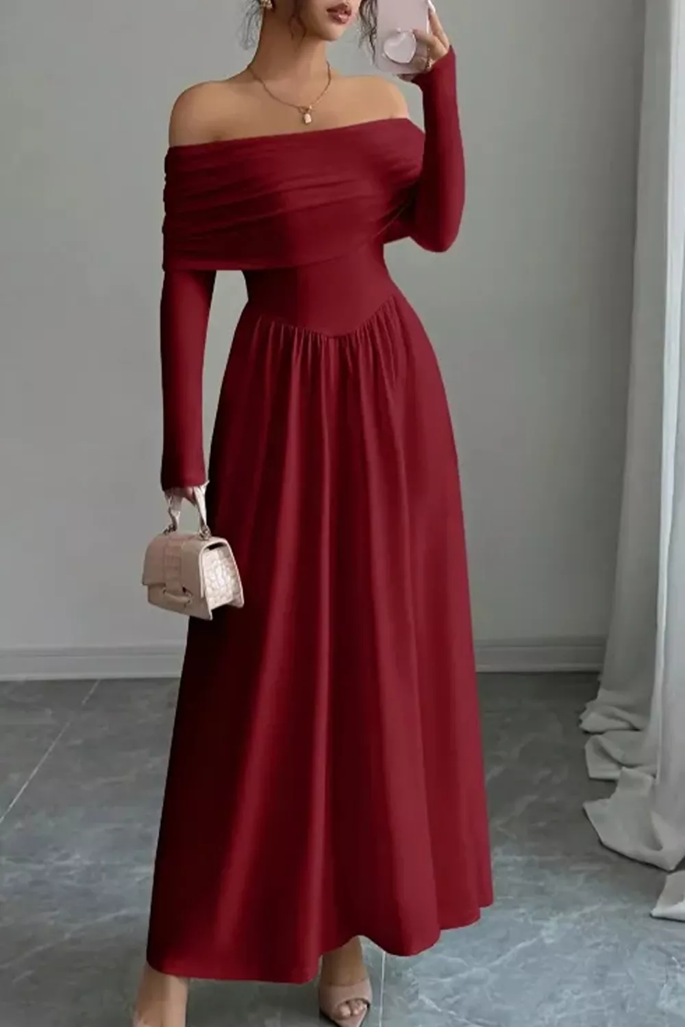 Off-Shoulder Ruched Bodycon Maxi Dress, image 5