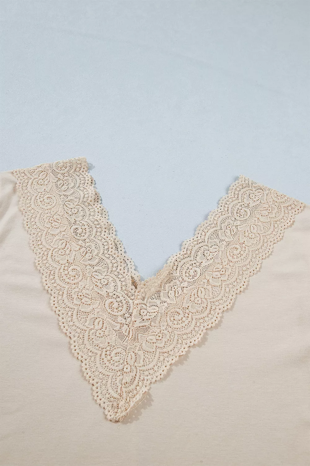 Lace Trim V Neck Long Sleeve Patchwork Pullover Top, image 8