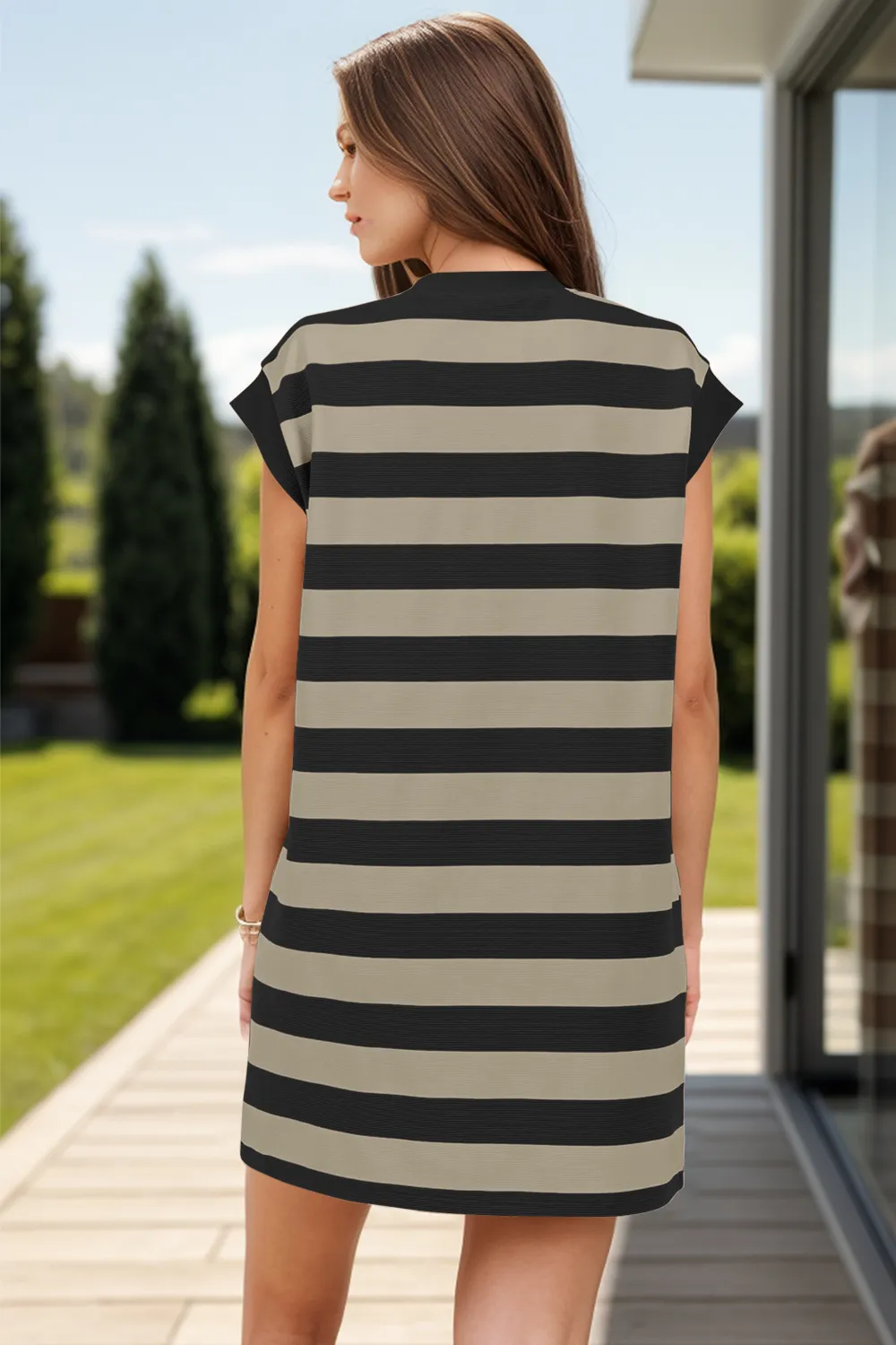 Striped Round Neck Cap Sleeve Mini Dress, image 8