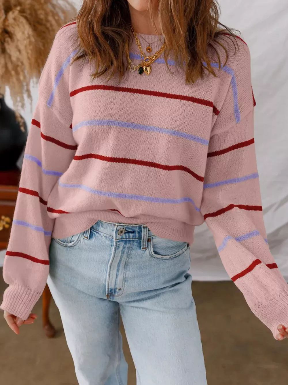 Striped Knit Round Neck Sweater, image 5