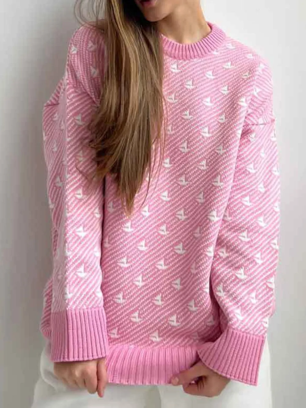 Contrast Round Neck Long Sleeve Sweater, image 5