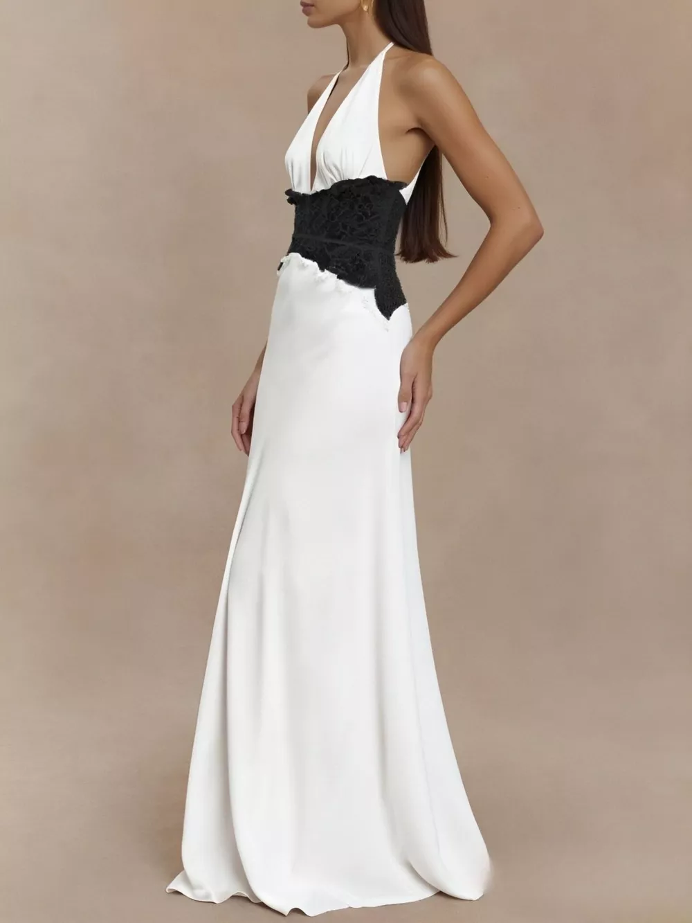 Halter Neck Lace Trimmed Maxi Dress, image 4