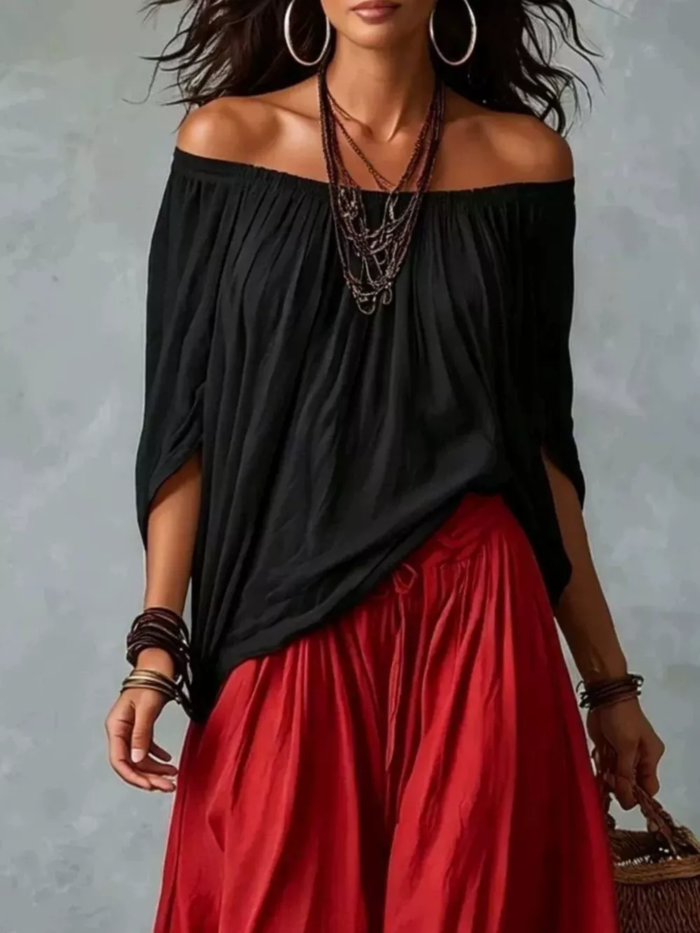 Full Size Off-Shoulder Top and Wide-Leg Harem Pants Set Plus Size, image 6