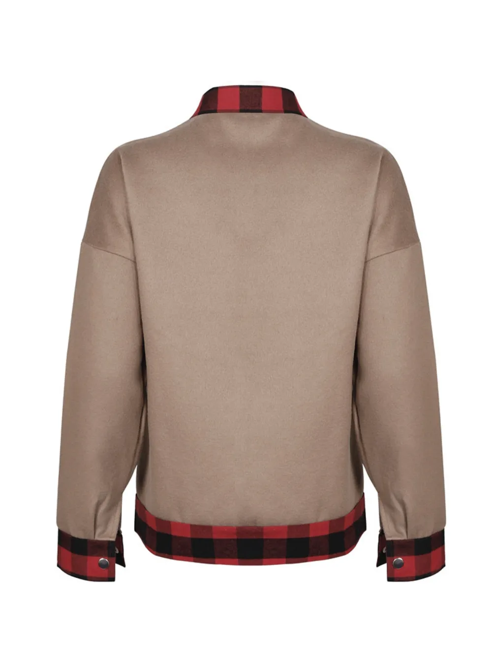 Plaid Trim Long Sleeve Jacket, image 2