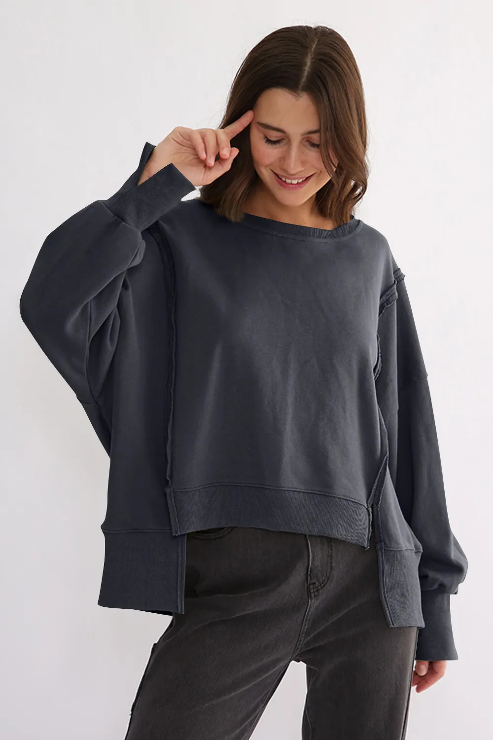 Exposed Seam High-Low Long Sleeve Sweatshirt, image 22