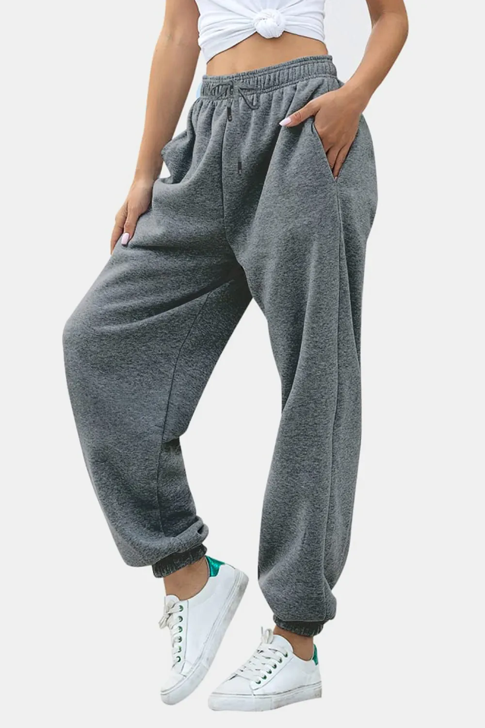 Elastic Waist Joggers with Pockets, image 10