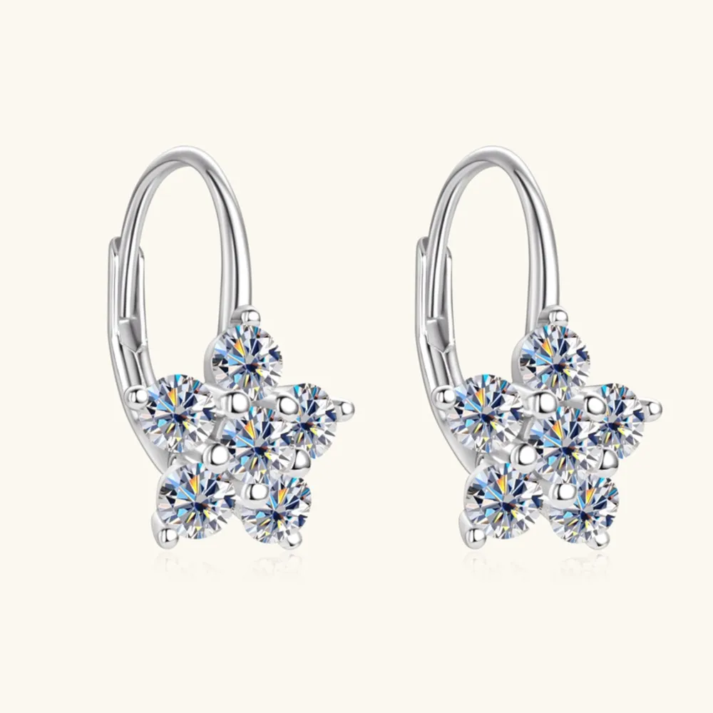 1.2 Carat 925 Sterling Silver Moissanite Flower Huggie Earrings, image 7