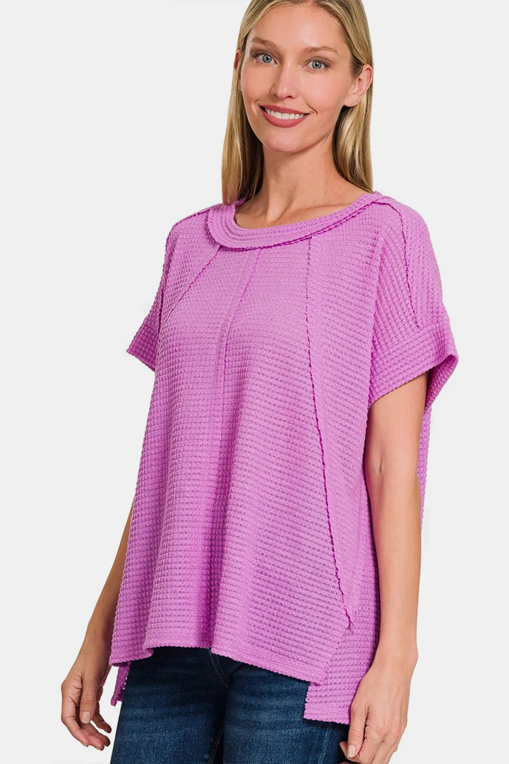 Waffle Exposed-Seam Short Sleeve T-Shirt, image 2