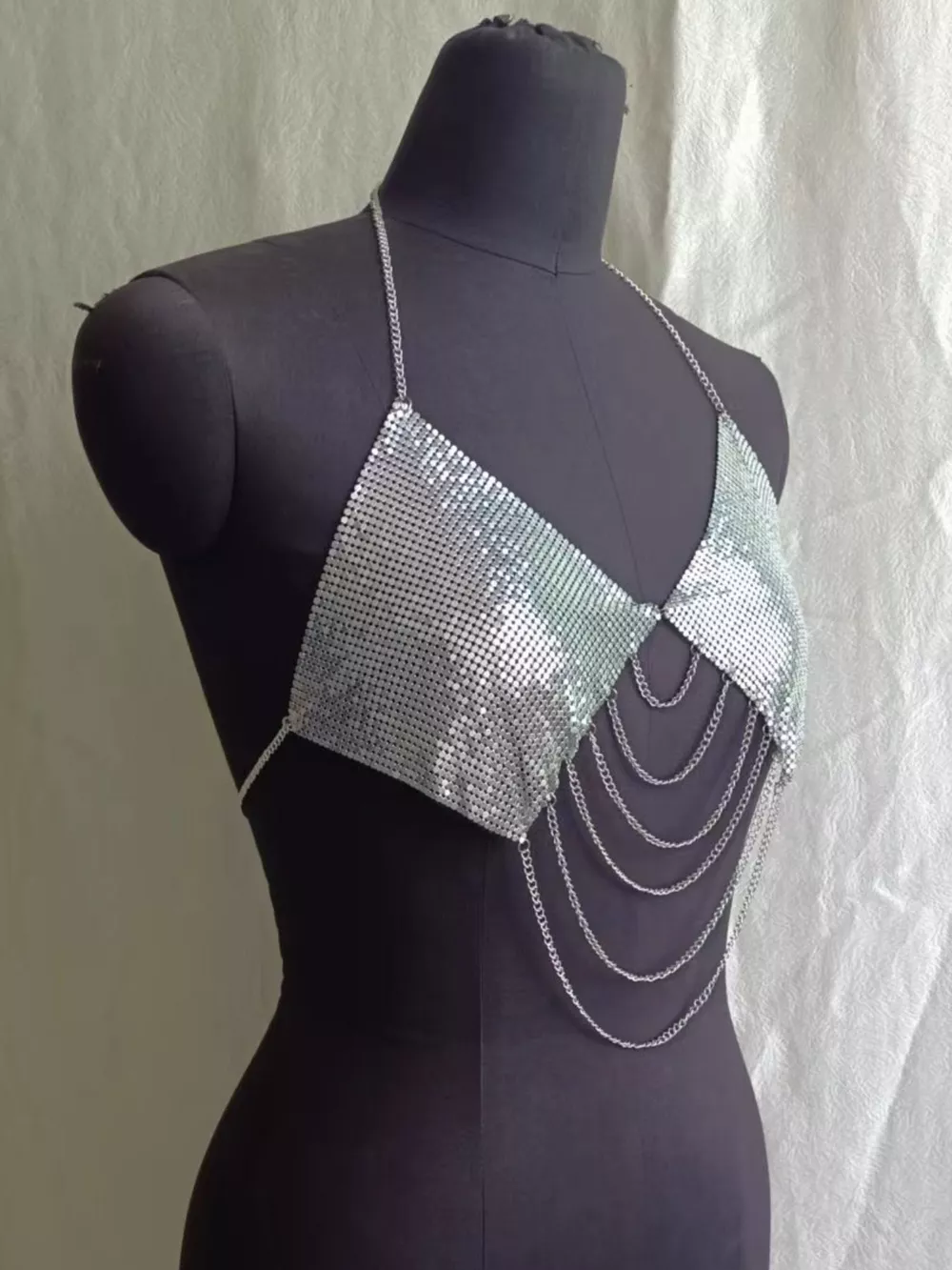 Metallic Chainmail Halter Cami Top, image 16
