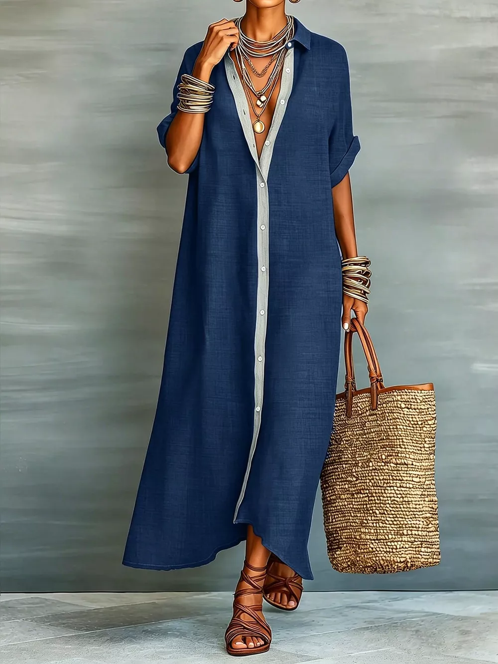 Casual Linen Shirt Dress with Button-Down Front, image 14
