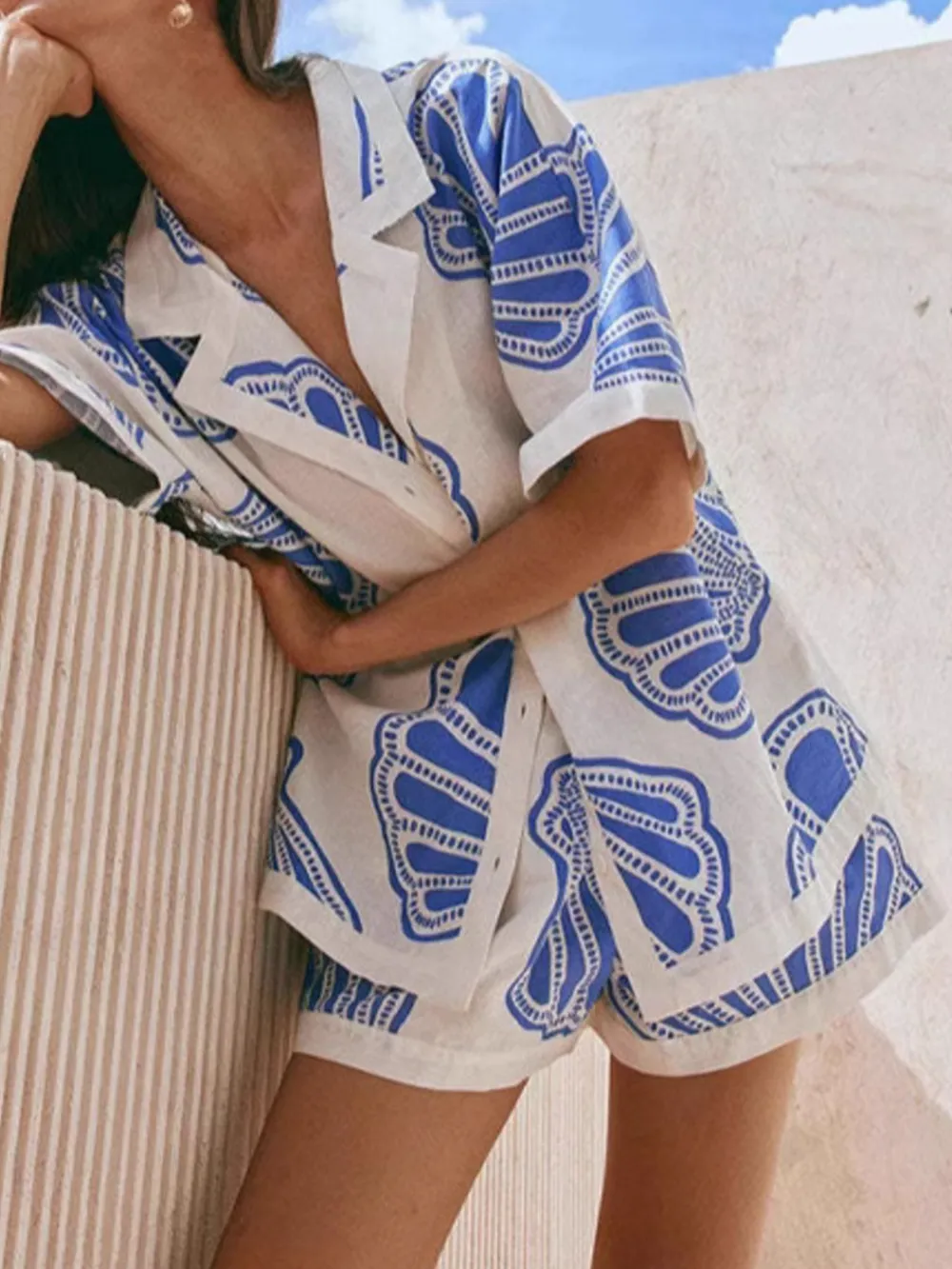 Printed Button Up Shirt and Shorts Set, image 4