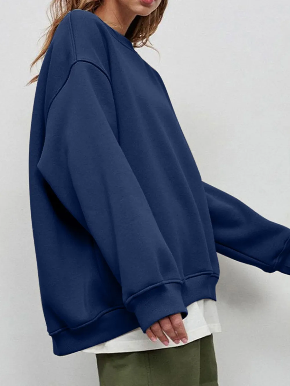 Round Neck Dropped Shoulder Long Sleeve Sweatshirt, image 10