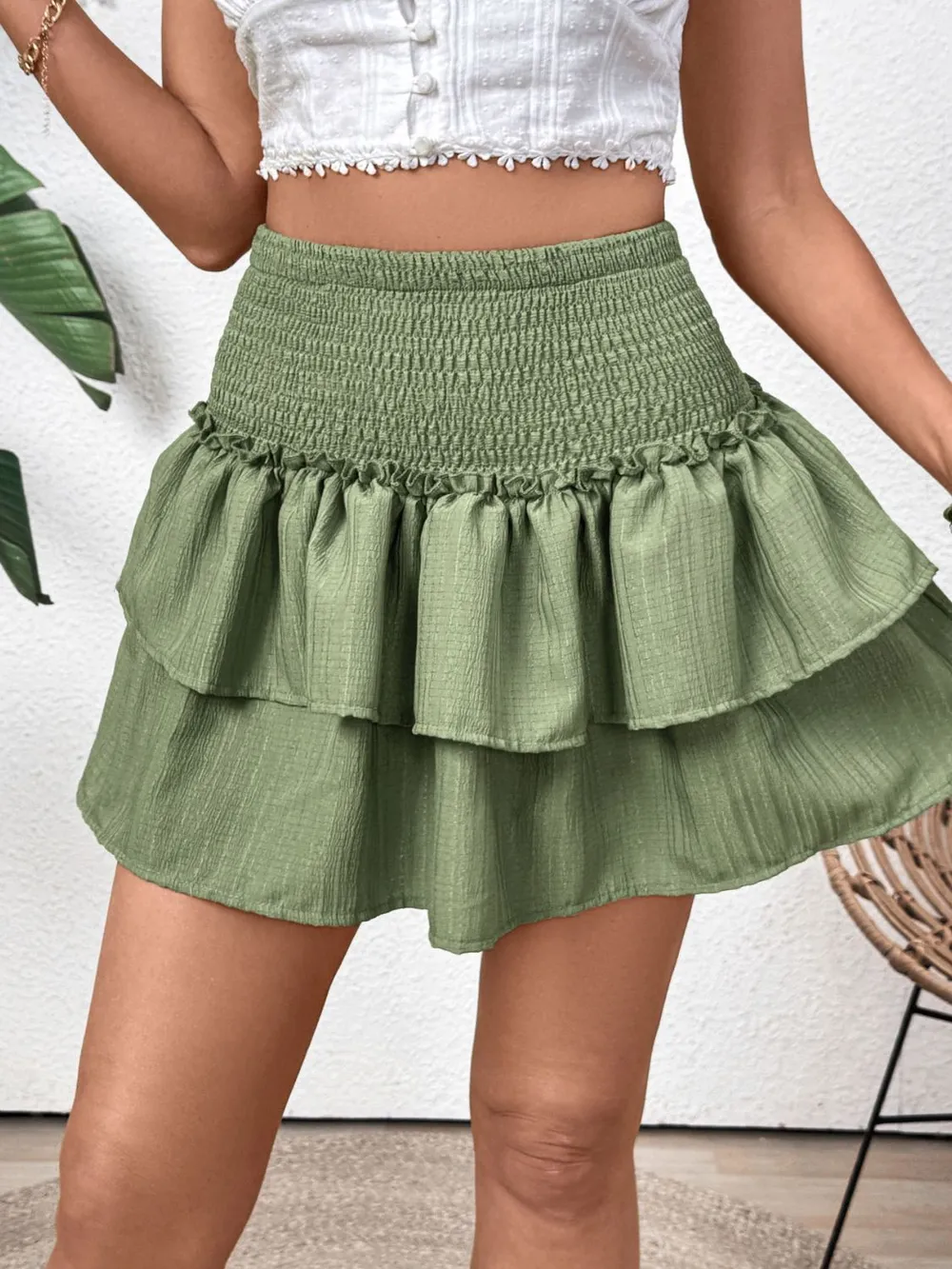 Layered Smocked Mini Skirt, image 2