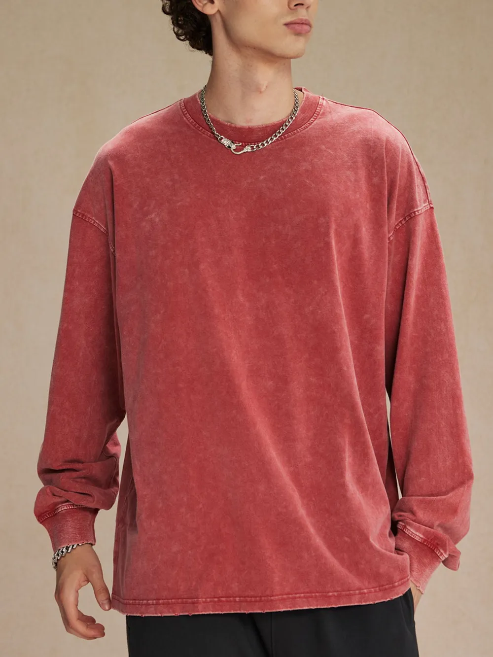 Men's Oversized Washed Round Neck T-Shirt, image 2